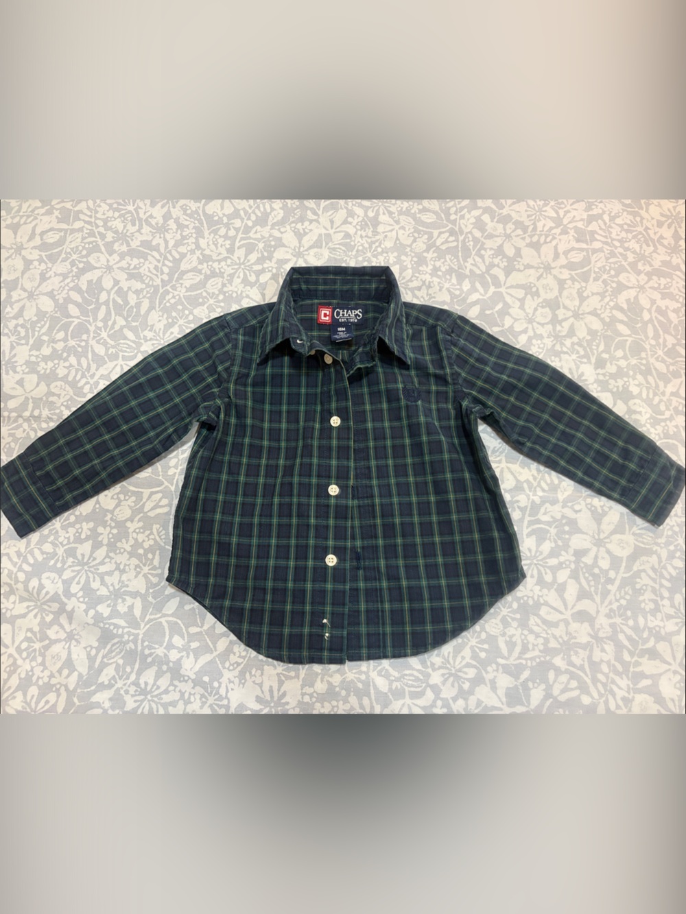 Chaps Kids Green & Navy Plaid Button-Front Shirt Jacket, Size 18M